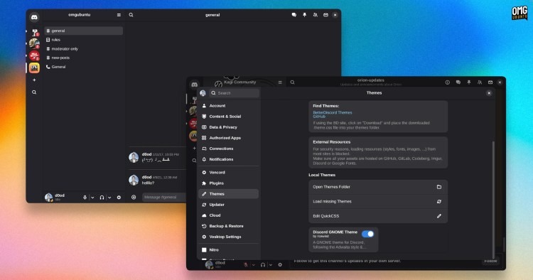 *Discord GNOME Theme* в клиенте *Vesktop* (модифицированном Discord)