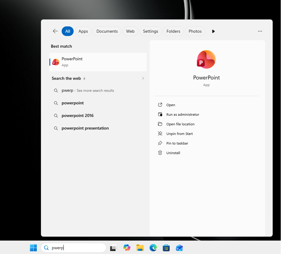 PowerPoint отображается в поиске
