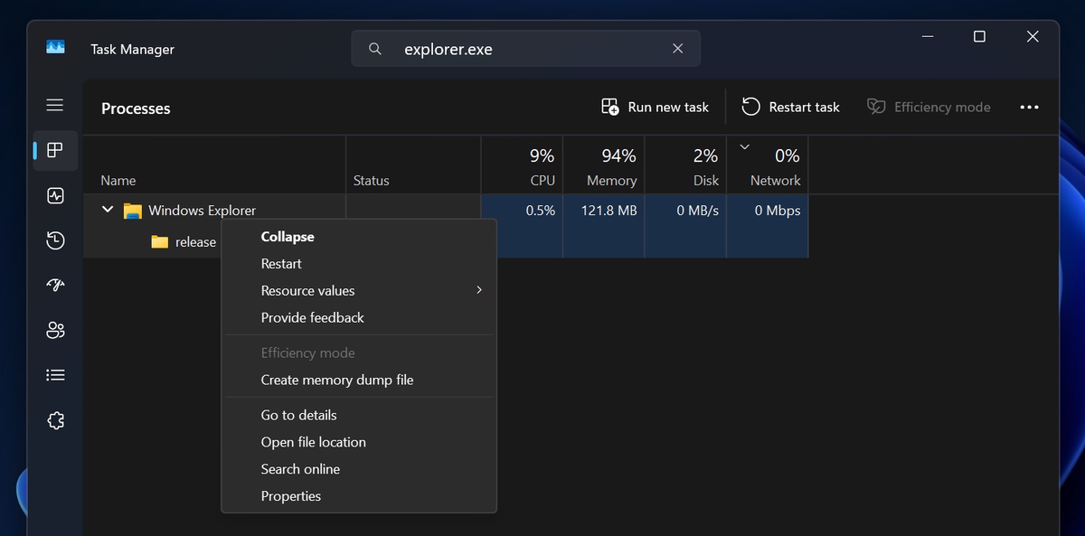 explorer.exe в диспетчере задач Windows 11