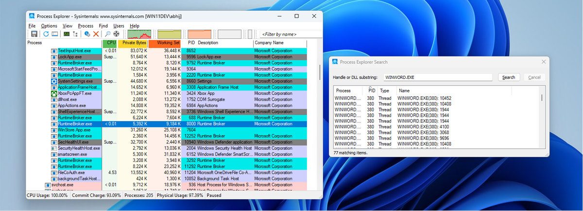 Process Explorer с отображением дескриптора