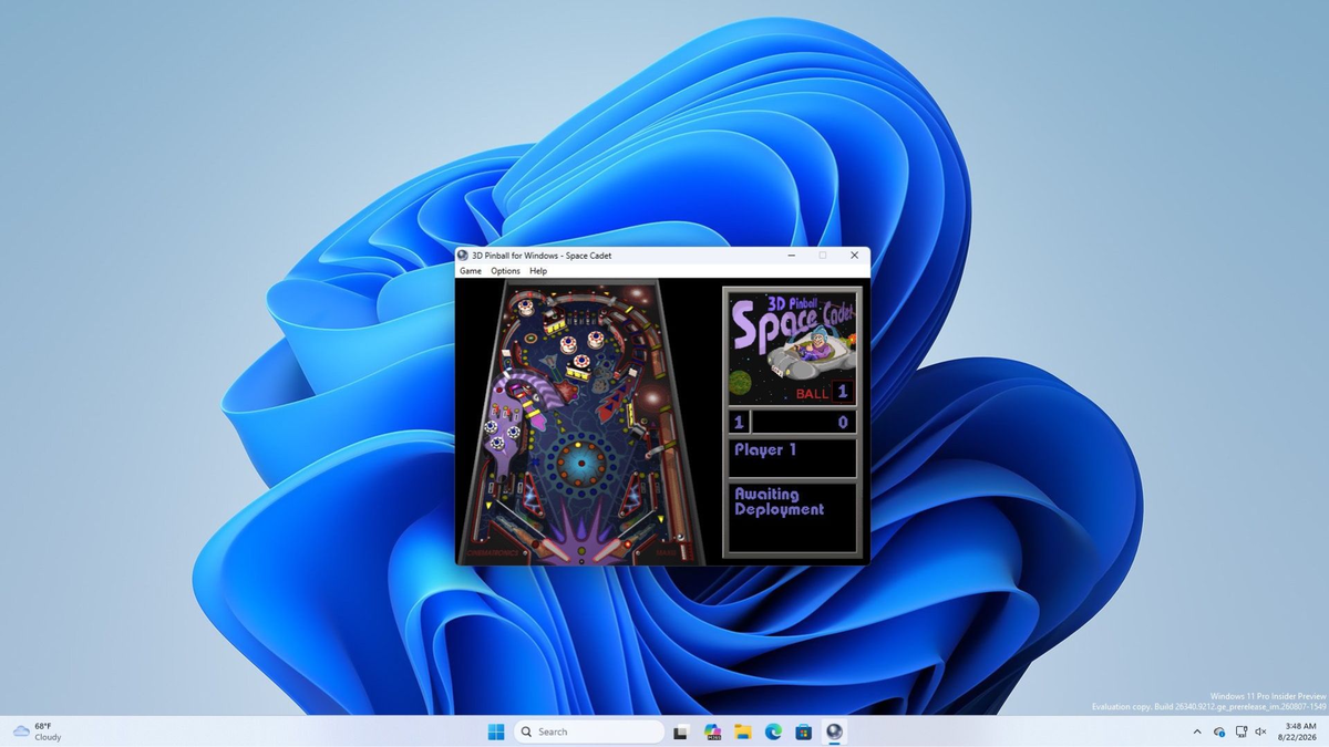 3D Pinball, запущенная в Windows 11