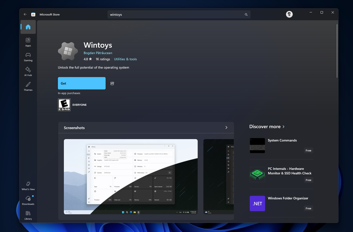 Wintoys в Microsoft Store