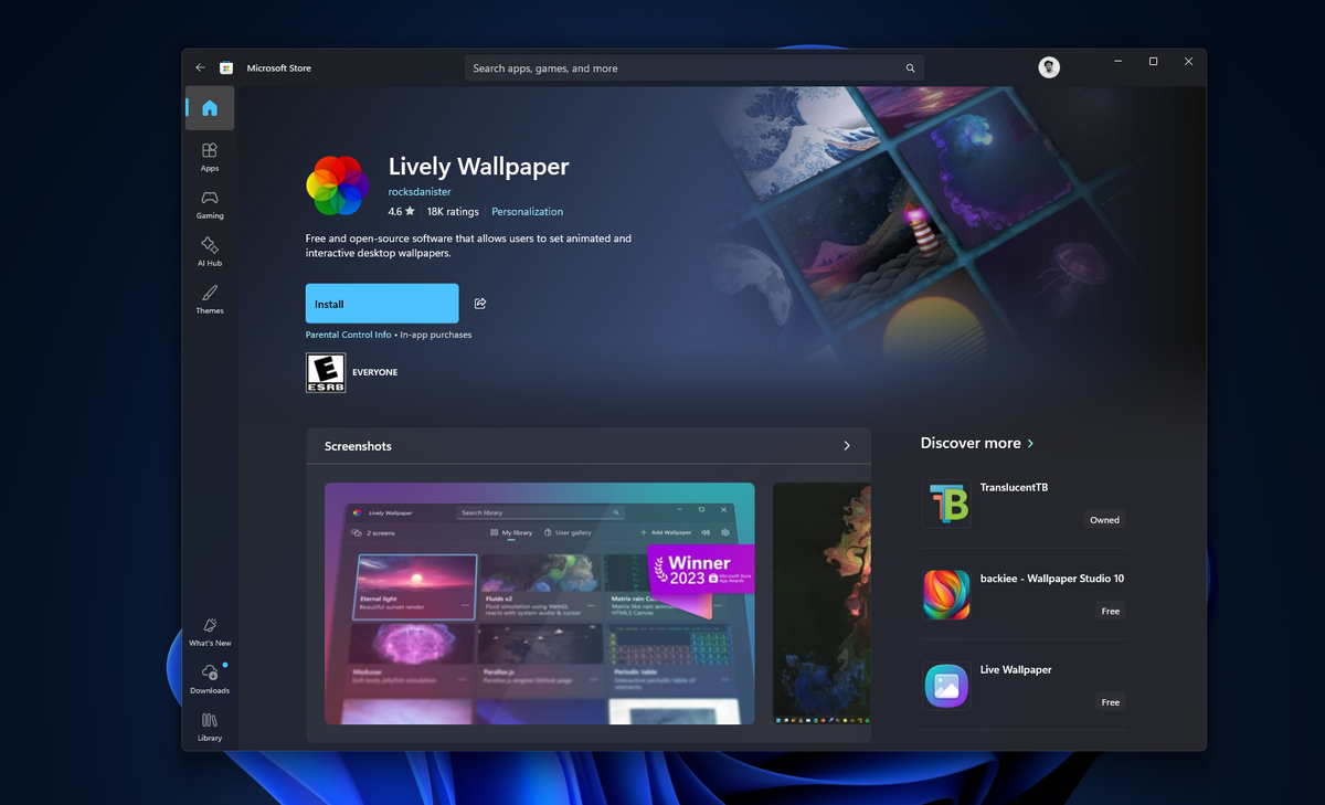 Скачивать Lively Wallpaper правильно только из Microsoft Store