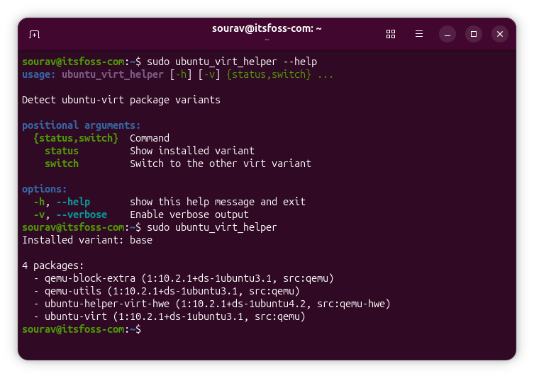 *Проверка установленного варианта виртуализации с помощью ubuntu_virt_helper.*