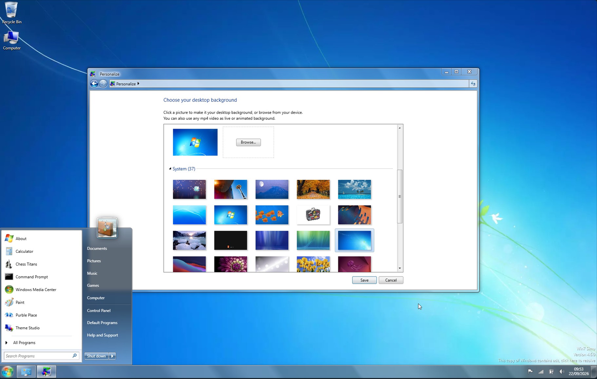 Смена обоев в Windows 7.