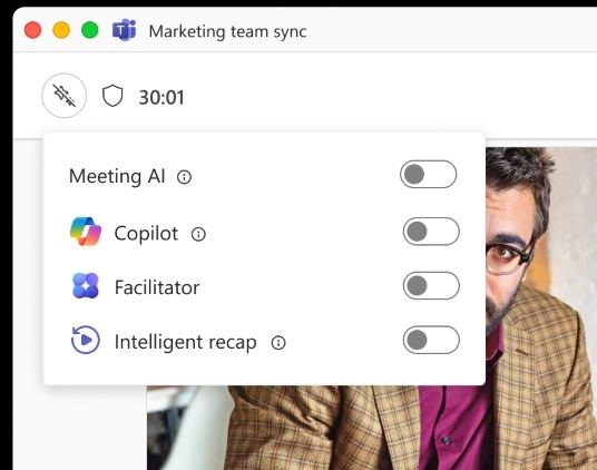Выбор: отключить весь ИИ или выборочно Copilot, Facilitator и Intelligent Recap