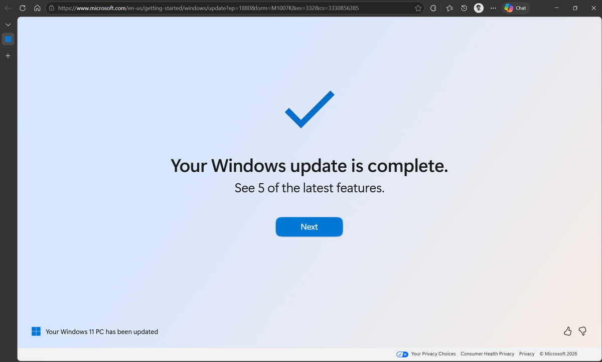 Обновление Windows 11 автоматически открывает Edge, чтобы показать новые функции системы