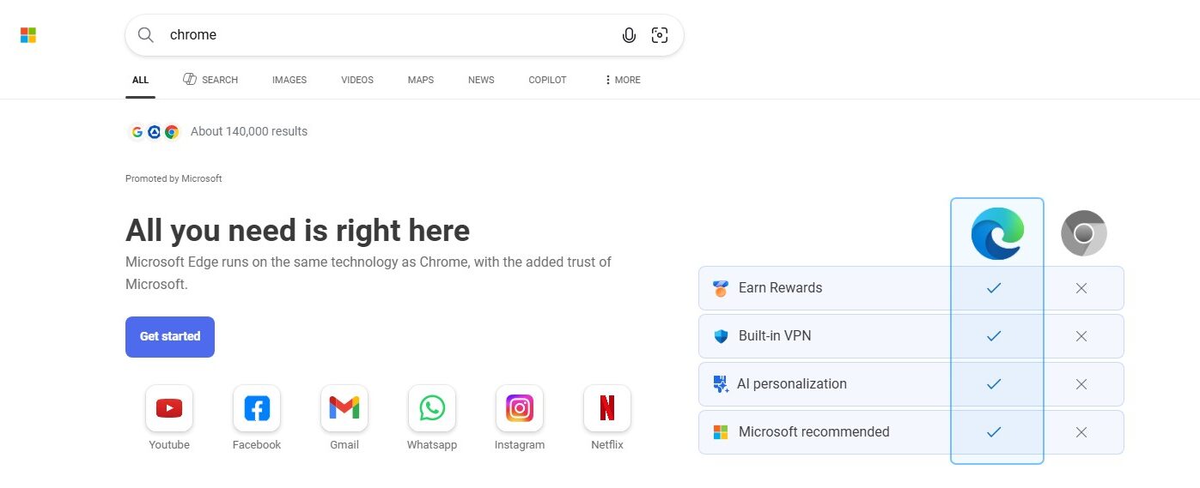 Поиск Chrome в Bing