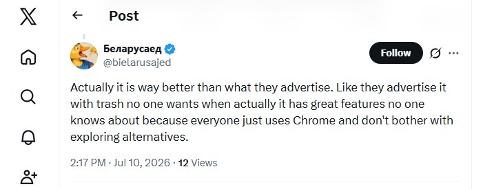 Пользователь X утверждает, что Edge лучше, чем все думают