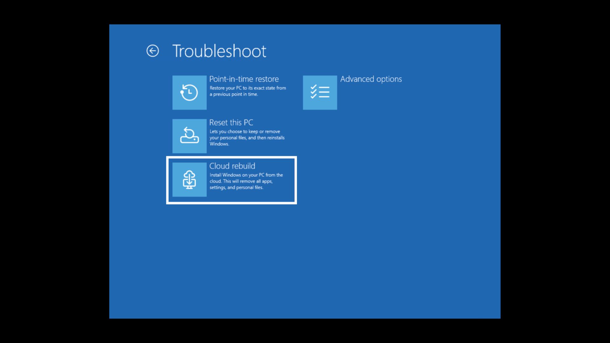 Новый вариант Cloud Rebuild в среде восстановления Windows (WinRE). Источник: Microsoft