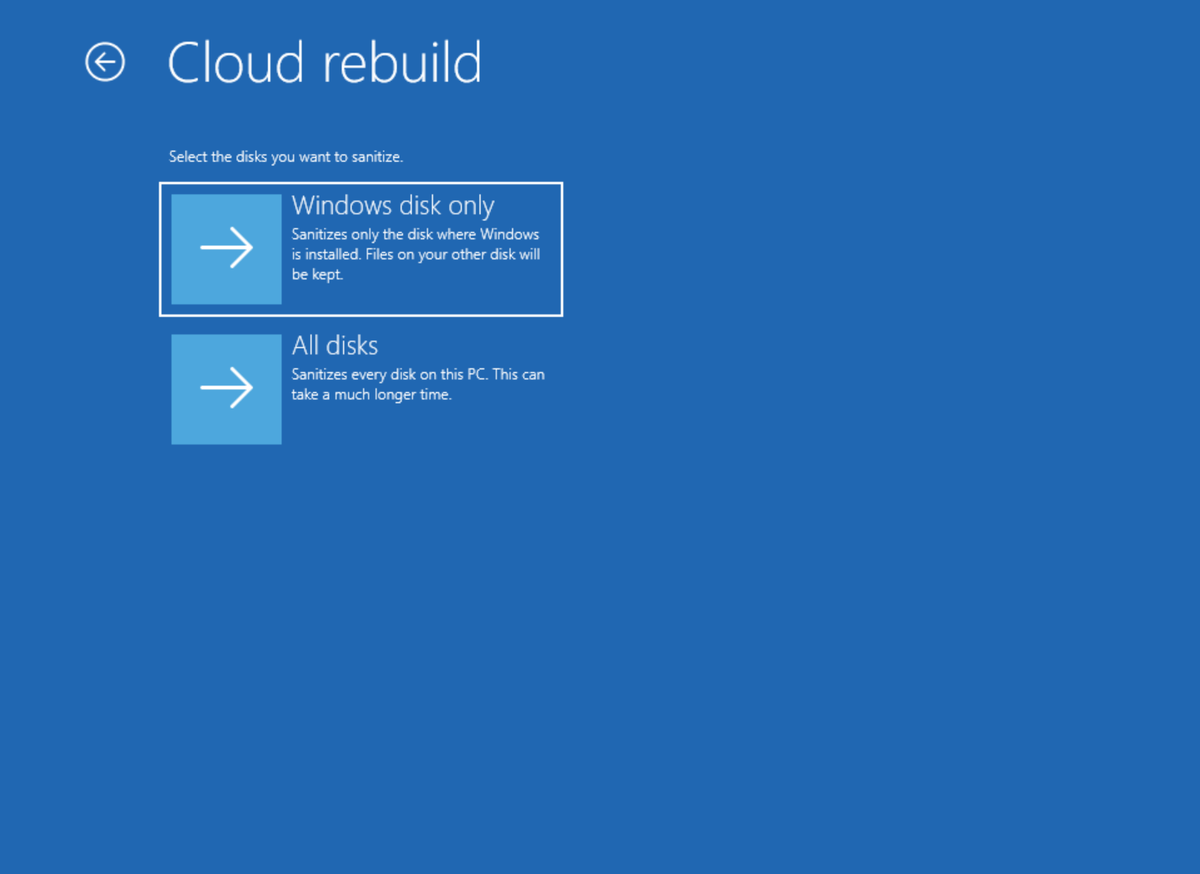 Выбор дисков при очистке в Cloud Rebuild