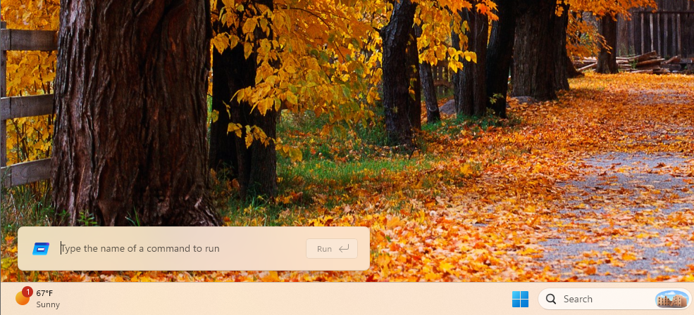Новое окно Run в Windows 11