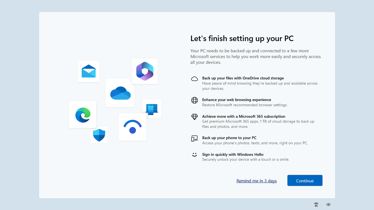 Старое полноэкранное уведомление с попыткой навязать OneDrive в Windows