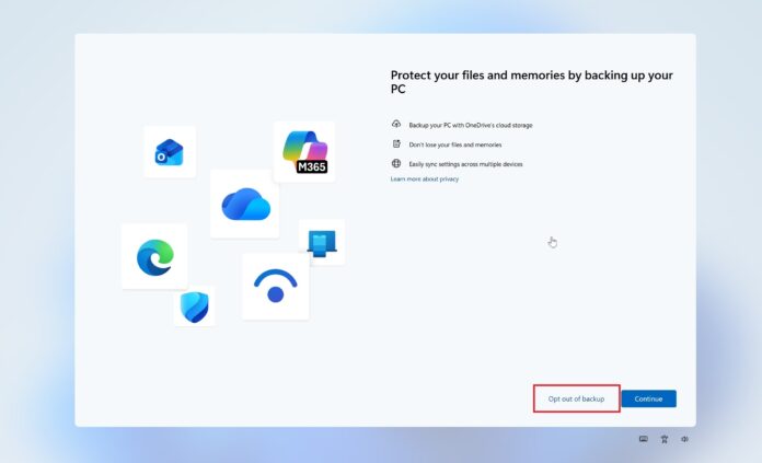 Кнопка отказа от OneDrive в Windows 11