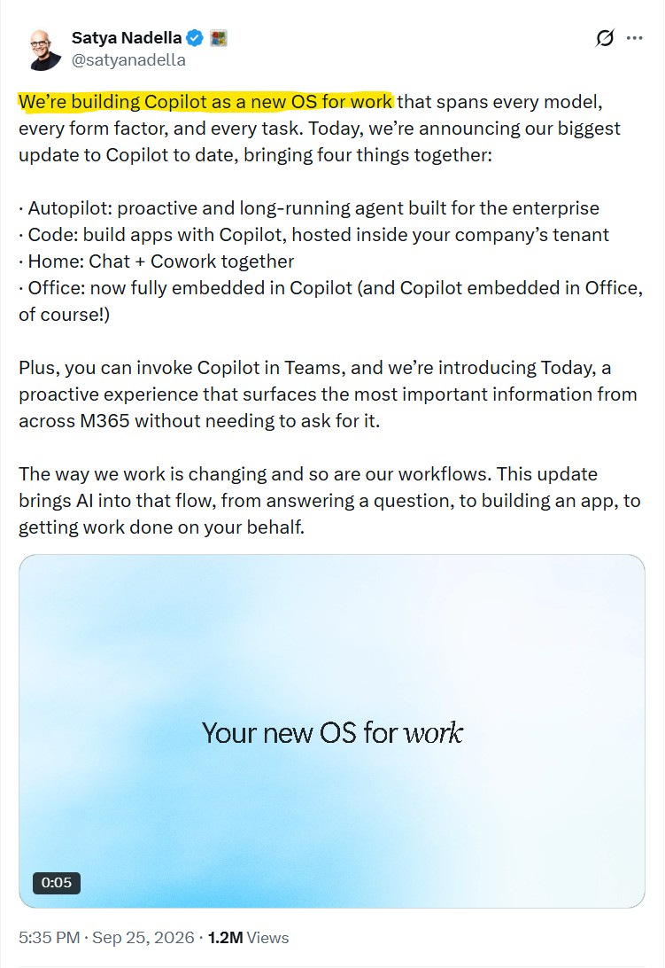 Генеральный директор Microsoft о крупном обновлении Copilot