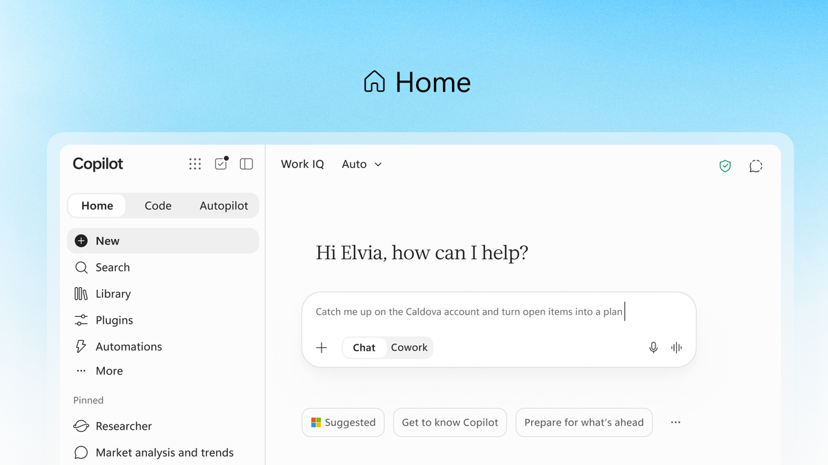 Новая страница Home в Copilot. Изображение: Microsoft