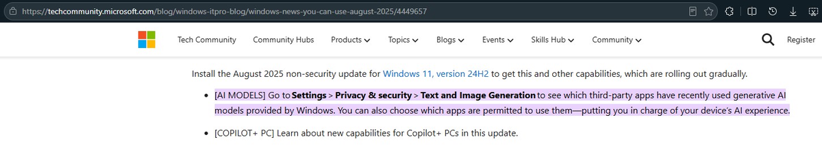 В официальной документации Microsoft упоминается параметр "Создание текста и изображений" в настройках конфиденциальности Windows 11. Источник: Microsoft