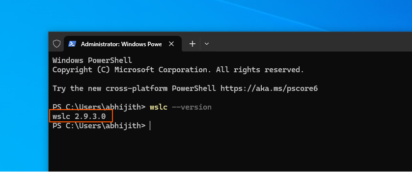 Подтверждение версии WSLc 2.9.3.0