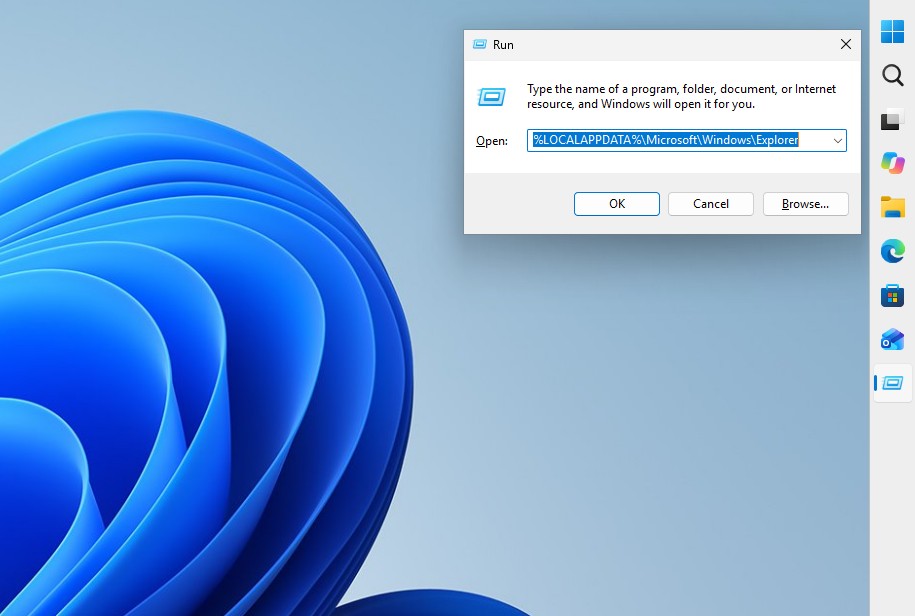 Команда для поиска папки, где Windows 11 хранит миниатюры изображений.