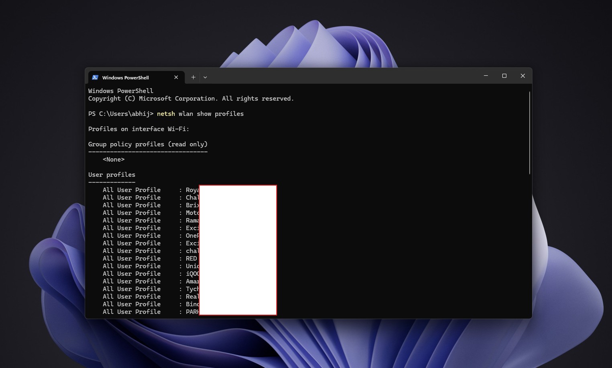 netsh wlan show profiles показывает все сети, к которым ранее подключались.