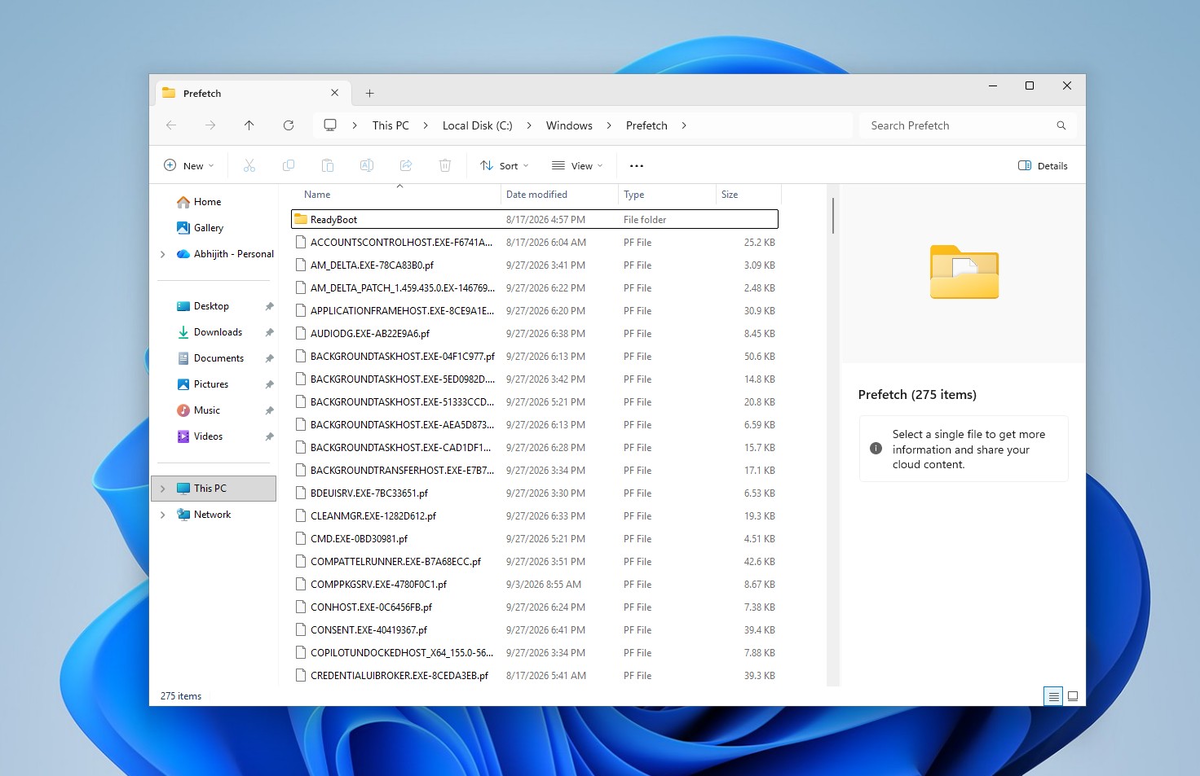 Prefetch в Windows 11.