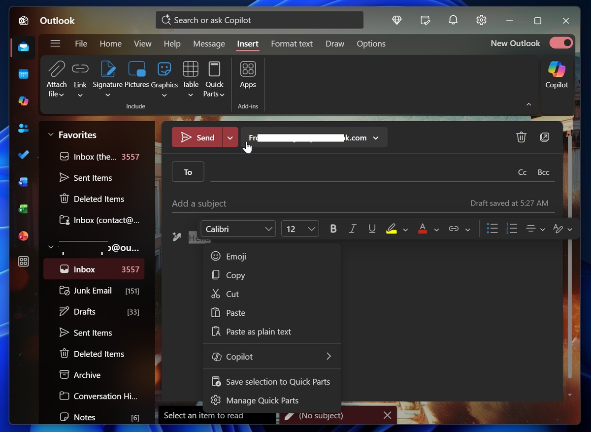 Экспресс-блоки в новом Outlook