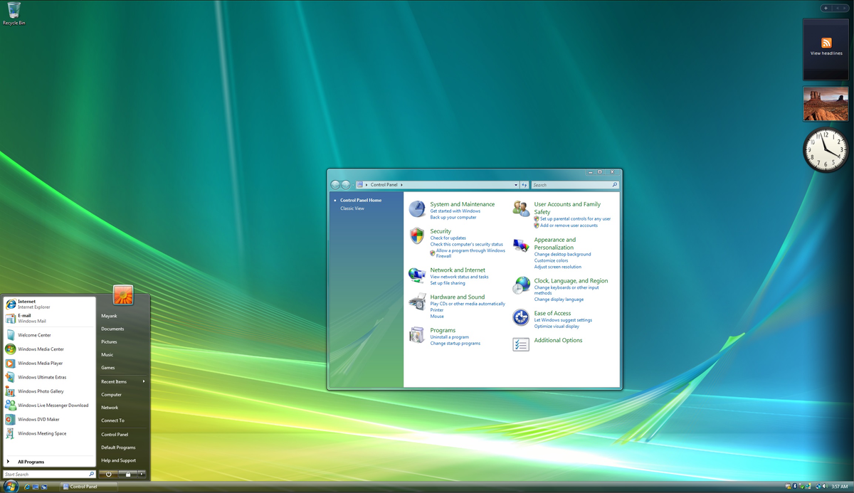 Рабочий стол Windows Vista с эффектом Aero Glass