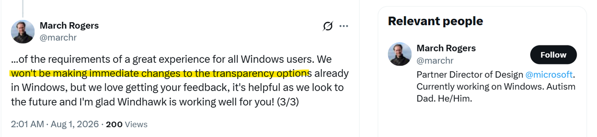 Microsoft подтвердила, что изменений в эффектах прозрачности Windows 11 не будет
