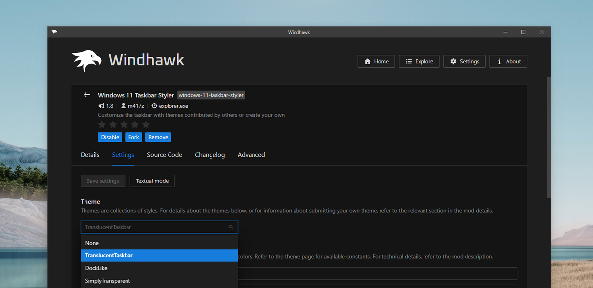 TransclucentTaskbar в Windhawk
