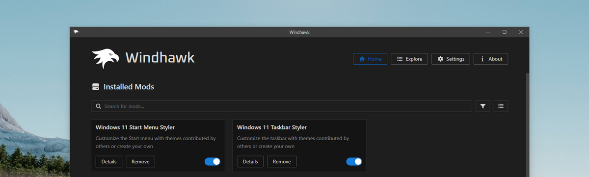Установленные моды Windhawk