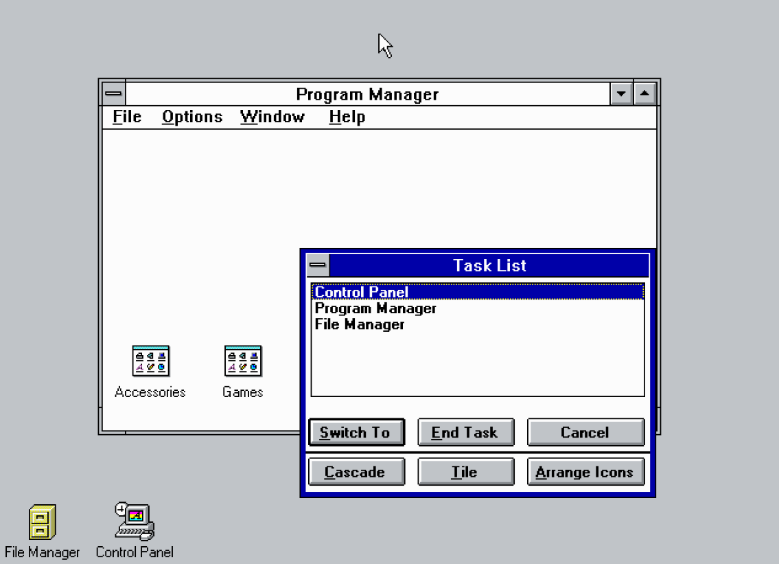 Переключение задач в Windows 3.1