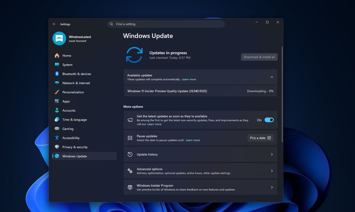 Загрузка сборки Insider Build 26340.9502.