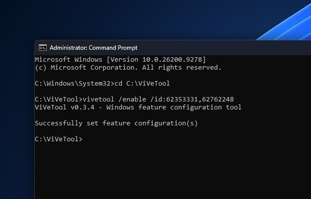 Идентификатор ViVeTool для включения нового поиска в Windows 11.
