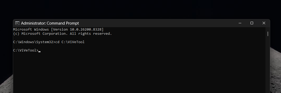 ViVeTool в командной строке.