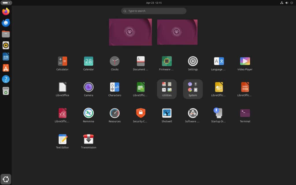 Ubuntu 26.04 LTS, установленный с расширенным набором приложений.