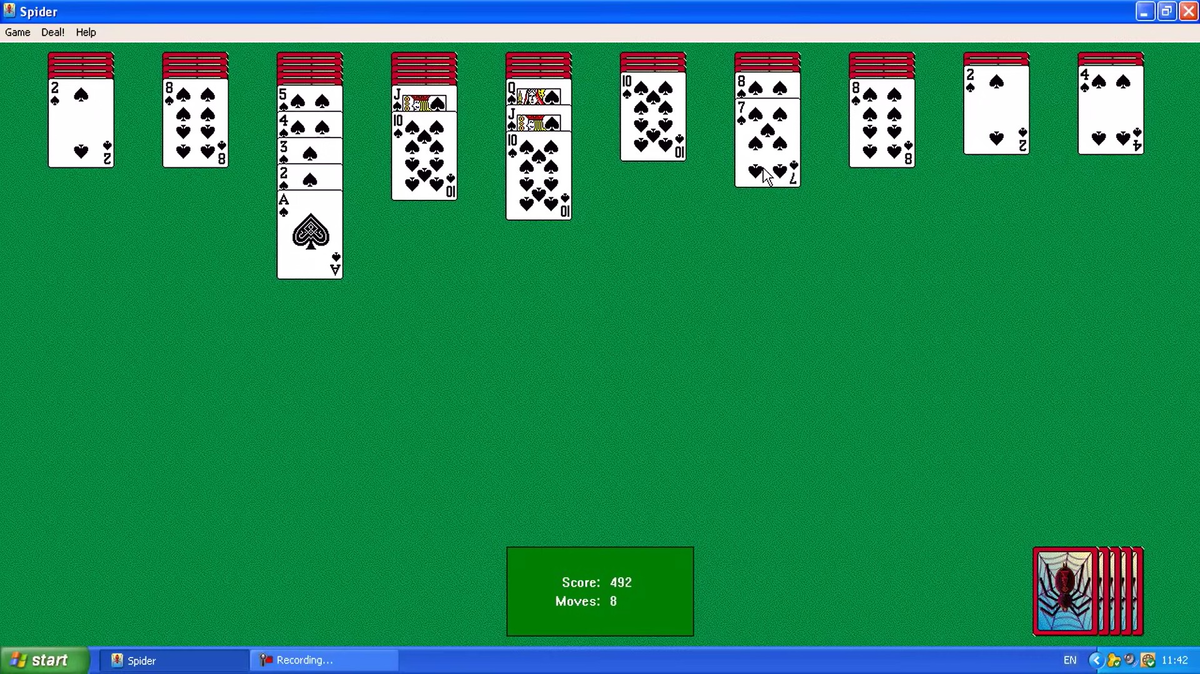Spider Solitaire в Windows XP. Источник: YouTube