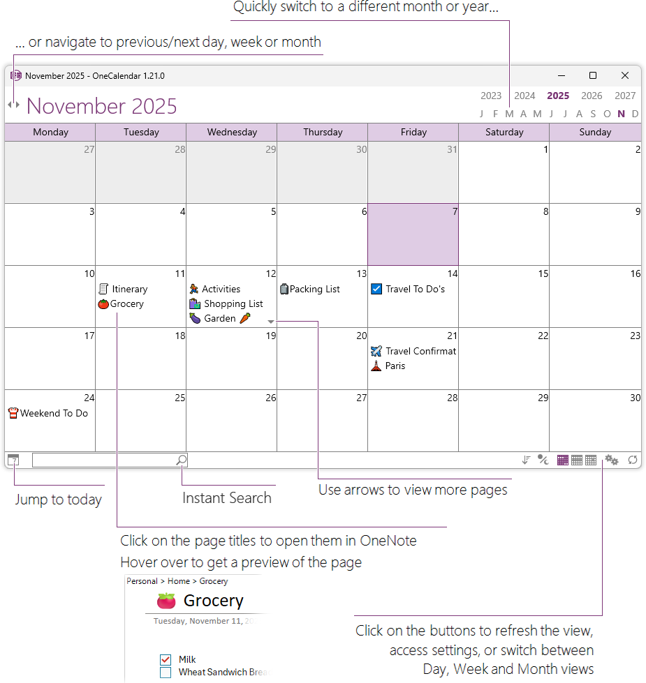 OneCalendar в OneNote