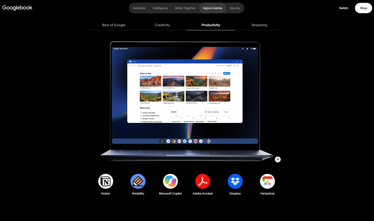 Microsoft Copilot на странице Googlebook.