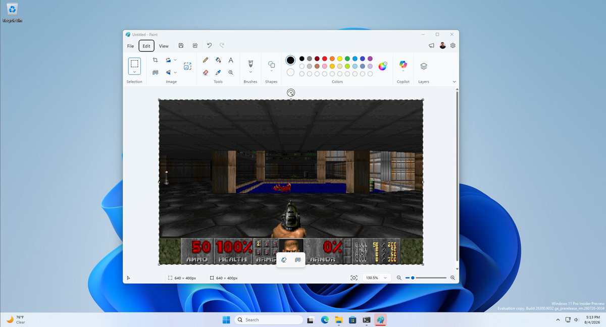 Работа DOOM в MS Paint. Изображение: WindowsLatest.com