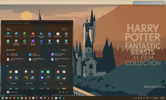 Bing показывает рекламу Гарри Поттера в Windows 11