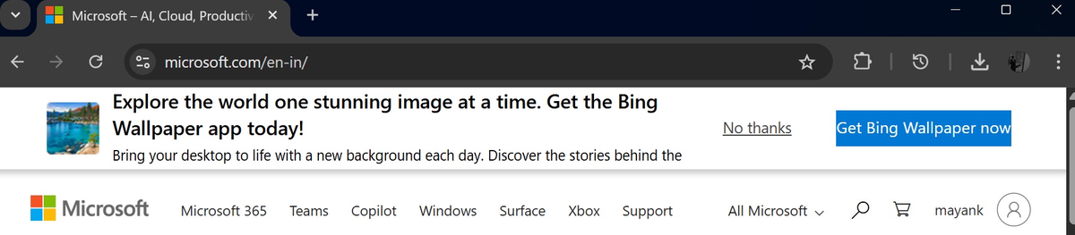 Microsoft рекламирует приложение Bing Wallpaper на своих сайтах