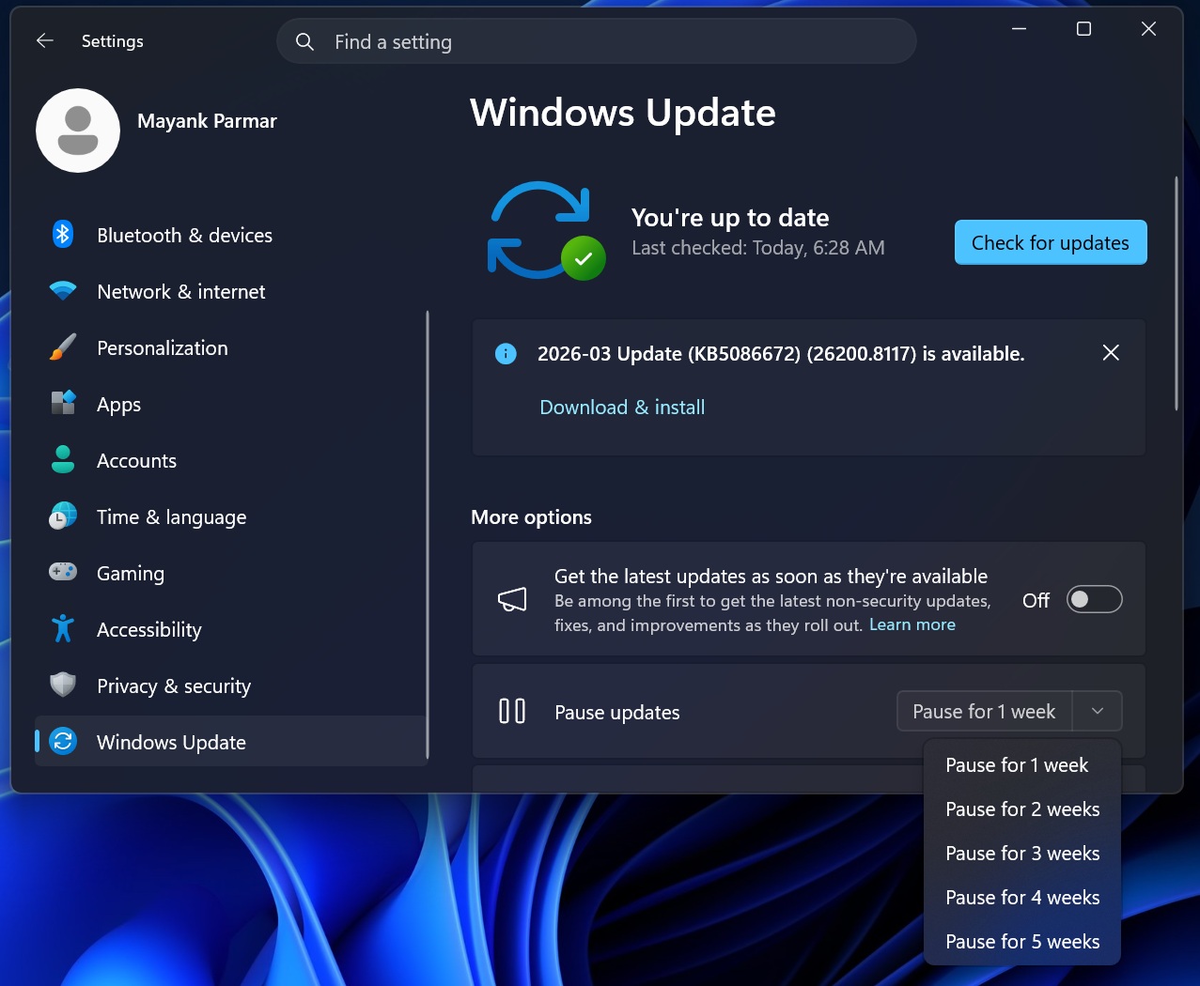 Старый способ приостановки обновлений Windows