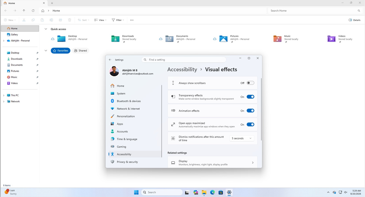Open apps maximized в Windows 11.