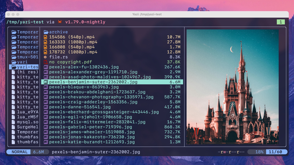 Yazi, современный файловый менеджер с предпросмотром изображений для Linux