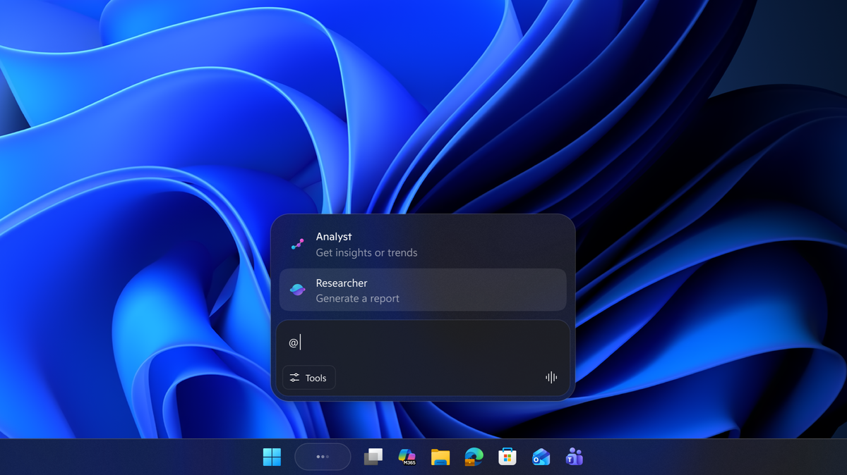Вызов агента из Ask Copilot на панели задач. Источник: Microsoft