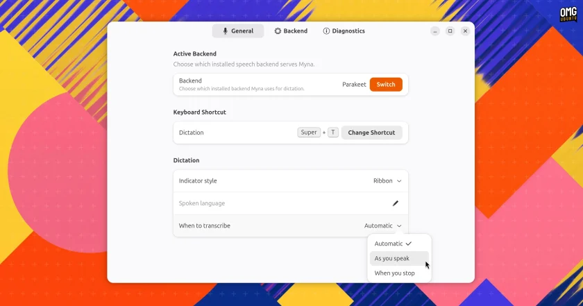 Приложение *Myna Settings* для Ubuntu