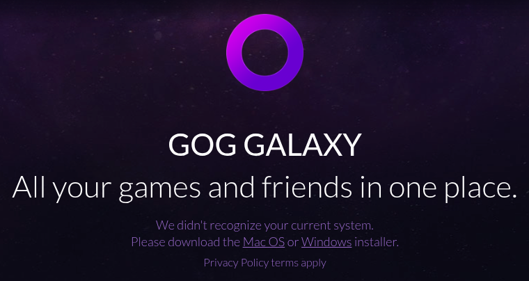 Так выглядит сайт GOG GALAXY при заходе с Linux.