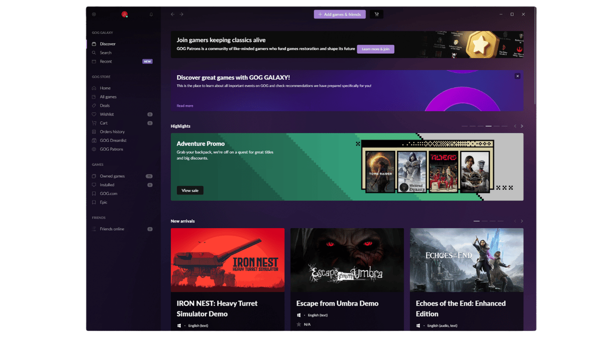Изображение клиента GOG GALAXY для Windows (заглушка)