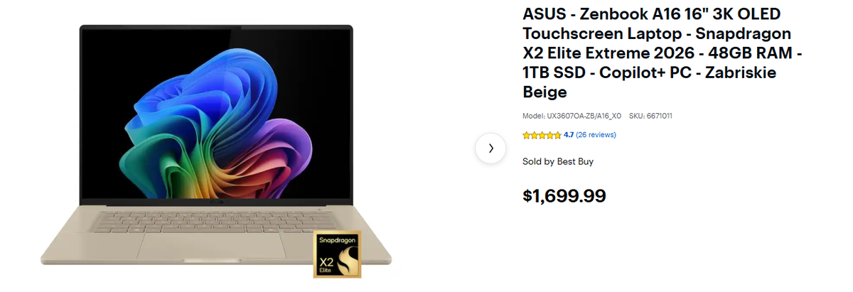 ASUS Zenbook A16 с Snapdragon X2 Elite Extreme