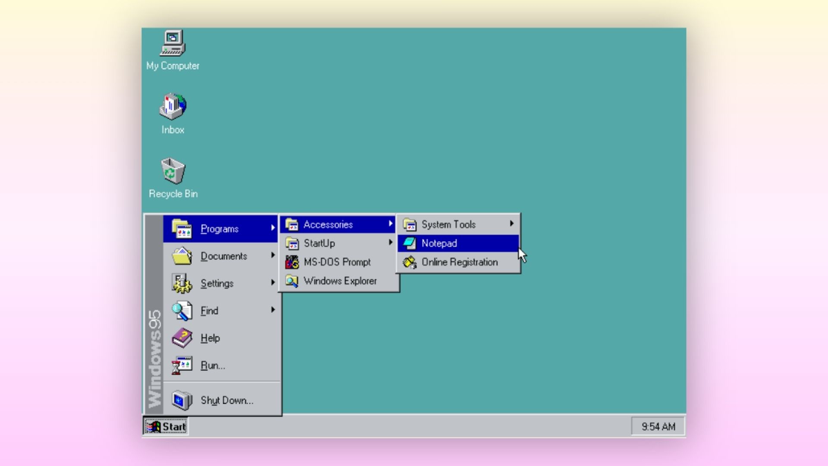 Меню "Пуск" Windows 95.